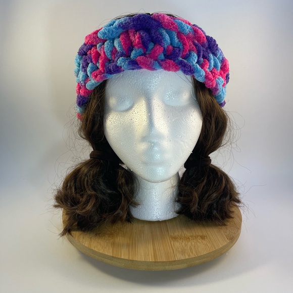 Handmade Kid’s Super Soft & Cozy Winter Headband/Ear Wrap - Pink, Purple & Blue - Picture 4 of 9